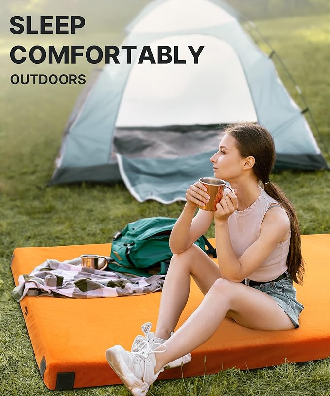 GAIALOOP 3 Inch Memory Foam Camping Mattress, Dual Layer Thick Sleeping Camp Pad for Car Tent Cot, Roll-Up Portable Glamping Floor Bed for Guests Sleepover