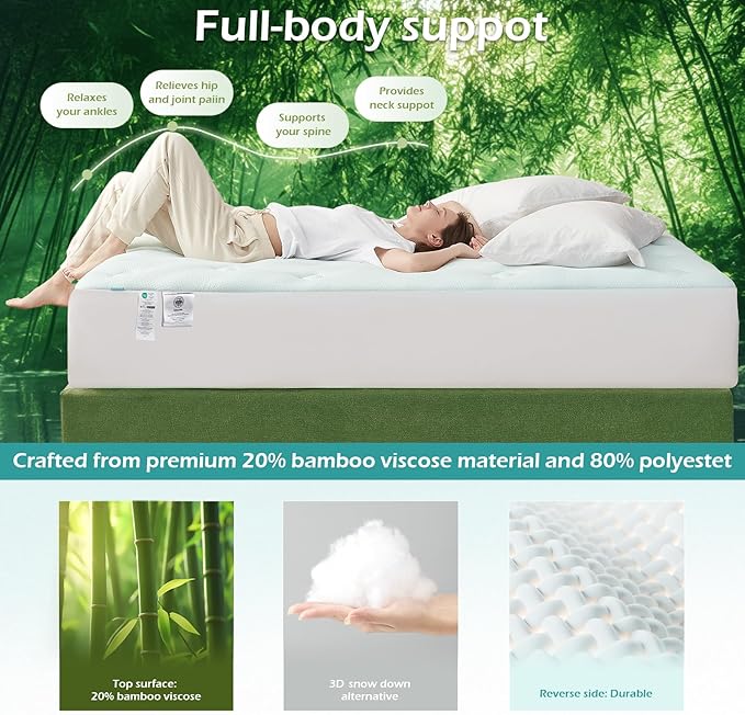 Hansleep Full Size Memory Foam Mattress Pad Topper, Full Foam Mattress Topper Viscose Derived from Bamboo, Full Bed Mattress Pad Cover for Back Pain Relief, 54" x75", Charcoal Grey