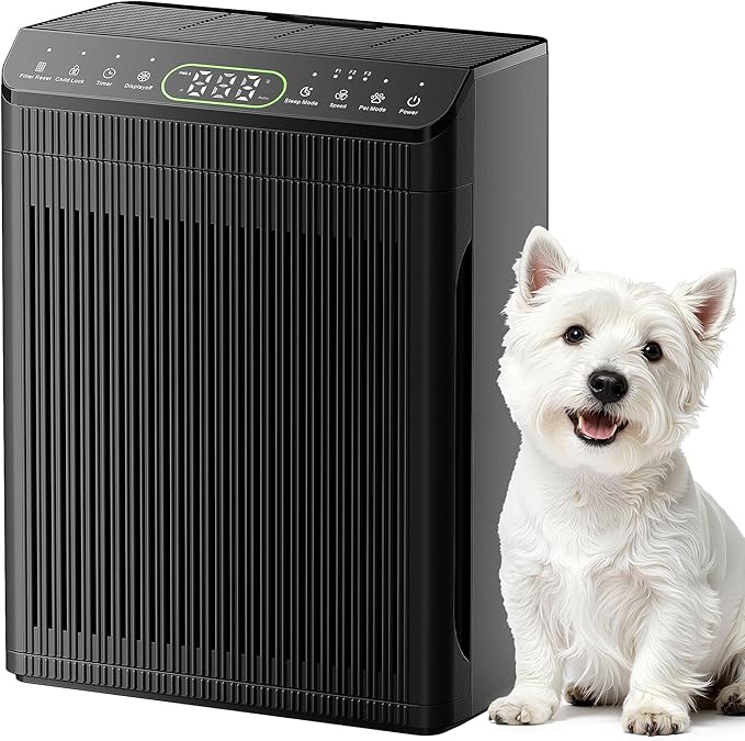 Air Purifiers for Home Large Room, Air Purifier up to 2200sq.ft, PM2.5 Air Quality Display, Sleep Mode with Fragrance for Smoke Dust Odors, ET066, White, 1Pack+3Modes