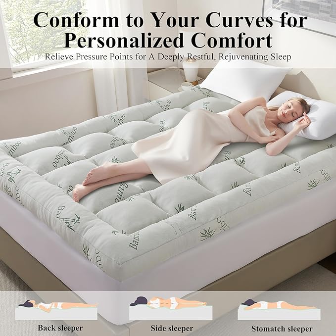 ELNIDO QUEEN® 3 Inch Memory Foam Mattress Topper Queen Size - Cooling Breathable Bamboo Viscose Pillow Top for Hot Sleepers, 1700 GSM Fill, Ultra Soft Mattress Pad for Back Pain Relief, 3"x60"x80"