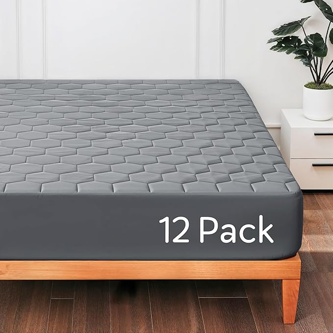Hearth & Harbor 12 Pack California King Size Quilted Fitted Mattress Pad Cover, 100% Waterproof Mattress Protectors, Deep Pocket Fitted Mattress Cover 8" - 21" (72" x 84", Gray)