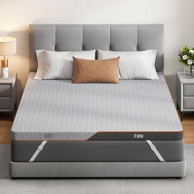 AMADA HOMEFURNISHING Dual Firmness Mattress Topper Cal King, 3 Inch Split-Firm Bed Topper with Soft & Firm Zones, Memory Foam Mattress Pad for Back Pain, Non-Slip & Removable Cover