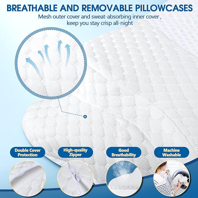 CHxxy Memory Foam Pillows, Cervical Pillow for Neck and Shoulder Pain Relief, Ergonomic Contour Bed Pillow, Soft for Side Sleep Stomach Sleeping and Back Sleeper-Queen Size&White