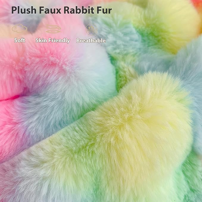 LIFEREVO Fluffy Faux Rabbit Fur Body Pillow Cover, Cozy Tie Dye Bubble Shaggy Plush Bed Body Pillowcase with Zipper Closure, Long 20"x54" Fuzzy Furry Pillow Case for Bedroom Home Decoration, Rainbow