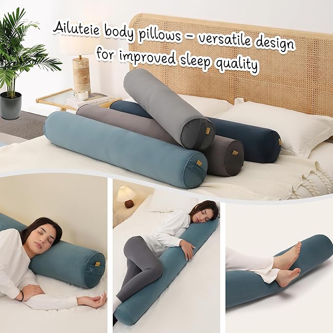 Body Pillow for Adults,Long Round Pillow,Big Cylindrical Pillow,Large Full Bolster Pillows for Side Sleepers (Slate Blue, 59"*7.87")