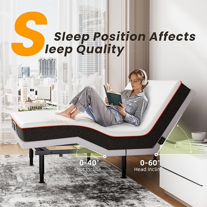 Adjustable Bed Frame King Size with Massage, Wireless Remote, Head Foot Incline, USB, Underbed Light Easy Assembly, Zero Gravity, Bedframe Basic with Quiet Motor