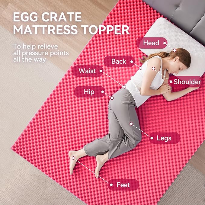 SINWEEK 3 Inch Egg Crate Memory Foam Mattress Topper Twin XL, Twin Extra Long Mattress Pads for College Dorm Room, Pressure Relieve CertiPUR-US Certified, 39x80 Inches, Pink
