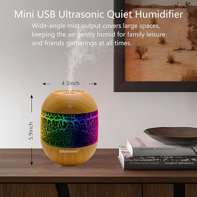 Essential Oil Diffuser for Home, Ultrasonic Aroma Diffuser with Volcano LED Light, Wood Grain Mini USB Cool Mist Humidifier, Quiet Aromatherapy for Bedroom & Office (Black)