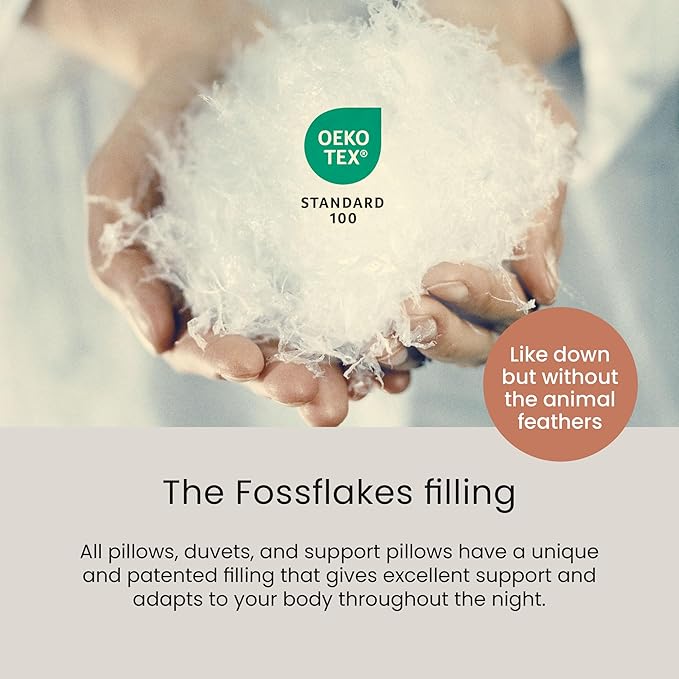 FOSSFLAKES Nordic Sleep, Bed Pillow Hypoallergenic Supportive with Down Alternate, Breathable and Machine Washable, Ideal for Side and Back Sleepers (White Medium High, Standard)