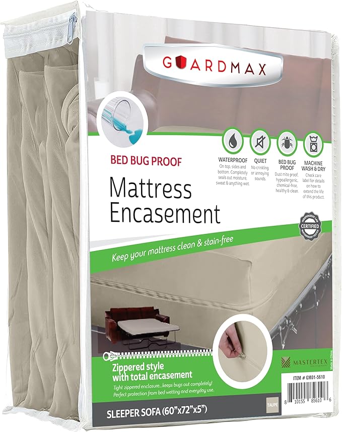 Guardmax Sleeper Sofa Mattress Encasement with Zipper, Waterproof, Bed Bug Proof, and Dust Mite Proof Mattress Protector for Sleeper Sofa Bed up to 5" Deep, Zippered All Around Jersey Knitted Cover