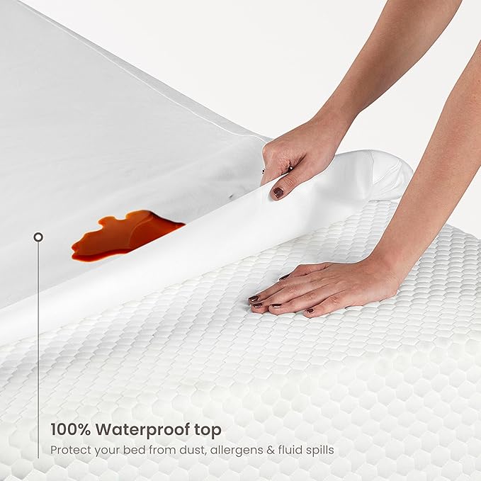 Bioweaves Organic Waterproof Mattress Protector – GOTS Certified Organic Cotton Mattress Cover Queen with Breathable Piqué Weave top Layer – 20 Inch Deep Pocket, White