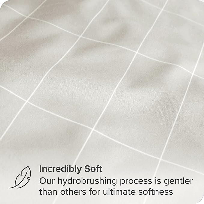 Bare Home Microfiber Pillow Cases - King Size Set of 2 - Cooling Pillowcases - Double Brushed - Pillowcases 2 Pack - Easy Care (King, Grid – Stone/White)