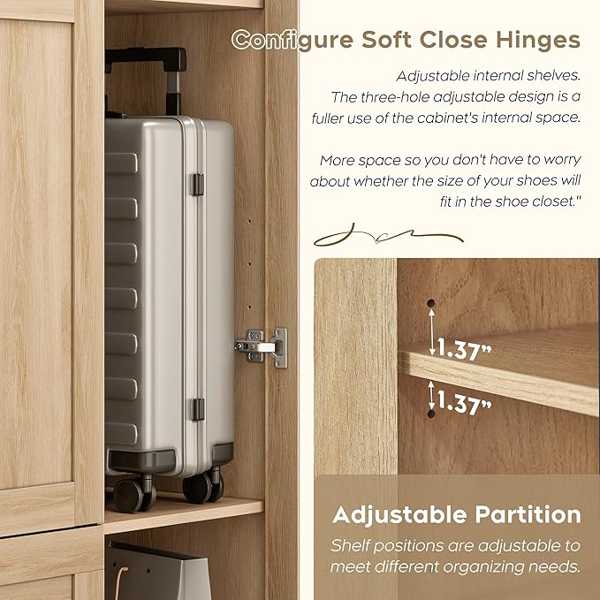 XIAO WEI Armoire Wardrobe Closet with 3 Door, Bedroom Wooden Armoires with Full Length Mirror, Large Clothing Storage Cabinet 2 Drawers, Hanging Rod (Natural, 3 Door)