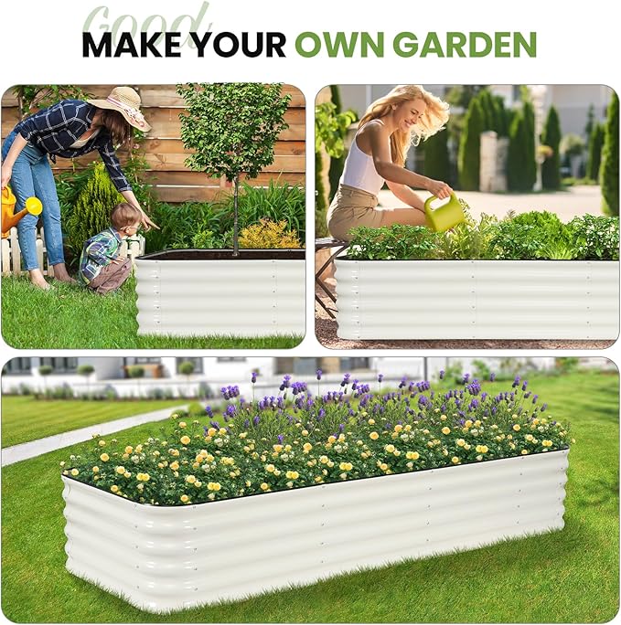G GOOD GAIN Raised Garden Bed Kit - 5-in-1 Adjustable Galvanized Metal Planter Box with Protective Tape & Gloves & Tools | 8x3x1.4ft Outdoor Raised Bed for Gardening Vegetables, Flowers, Herbs, Green