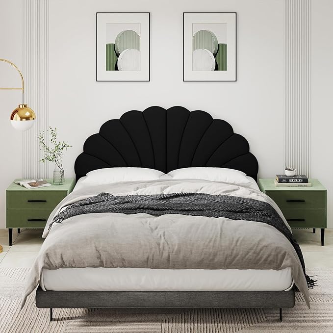 Befurtori Queen Size Headboard Only, Petal Wall Mount Headboard Queen/Full Size for Adjustable Bed Velvet Upholstered Head Board Easy Assembly, Black