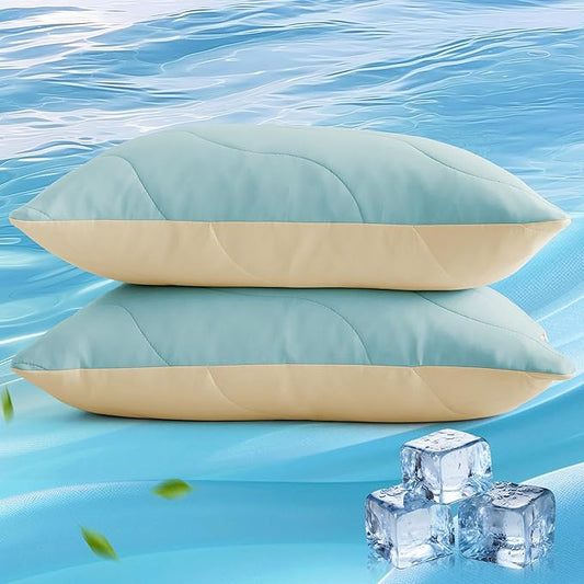Three Geese Cooling Goose Down Feather Pillows Standard Size Set of 2 for Hot Sleepers, Q-Max>0.45, Cool Hotel Bed Pillows with Washable Removable Cover, 20" x 26"