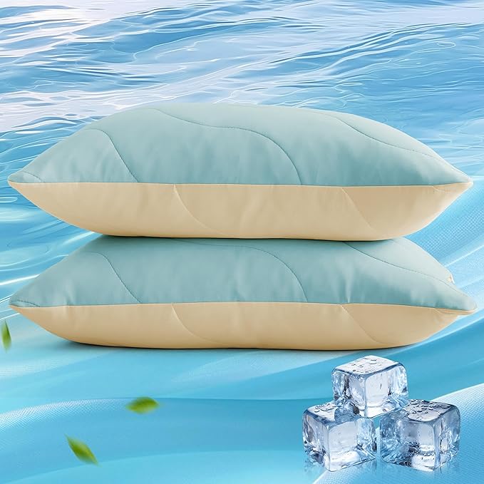 Three Geese Cooling Goose Down Feather Pillows Queen Size Set of 2 for Hot Sleepers, Q-Max>0.45, Cooling Hotel Bed Pillows with Washable Removable Cover, 20" x 30"