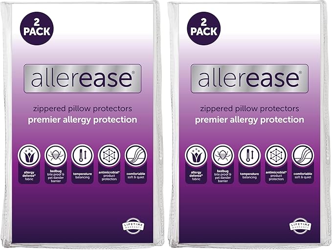 Set of 2 King AllerEase Pillow Protectors - Temperature Balancing,Allergist Recommended - Premium Breathable,Zippered Protectors,(Pack of 2)