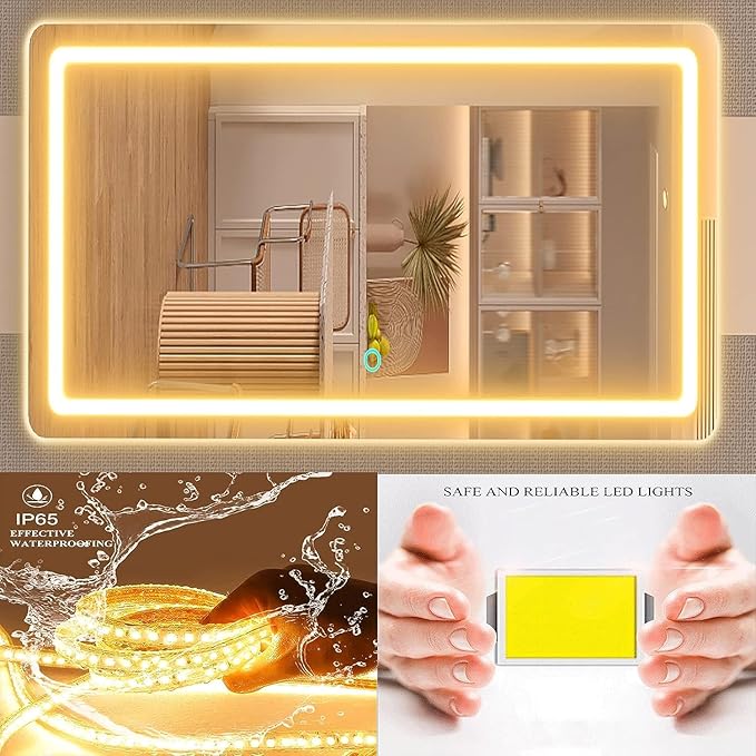 Gvnkvn Makeup Vanity Mirror with Lights 20" L x 26" W Large LED Makeup Mirror, Light up Mirror with 10X Magnification and USB Charging Port, Dimmable 3 Modes, Touch Screen Control White