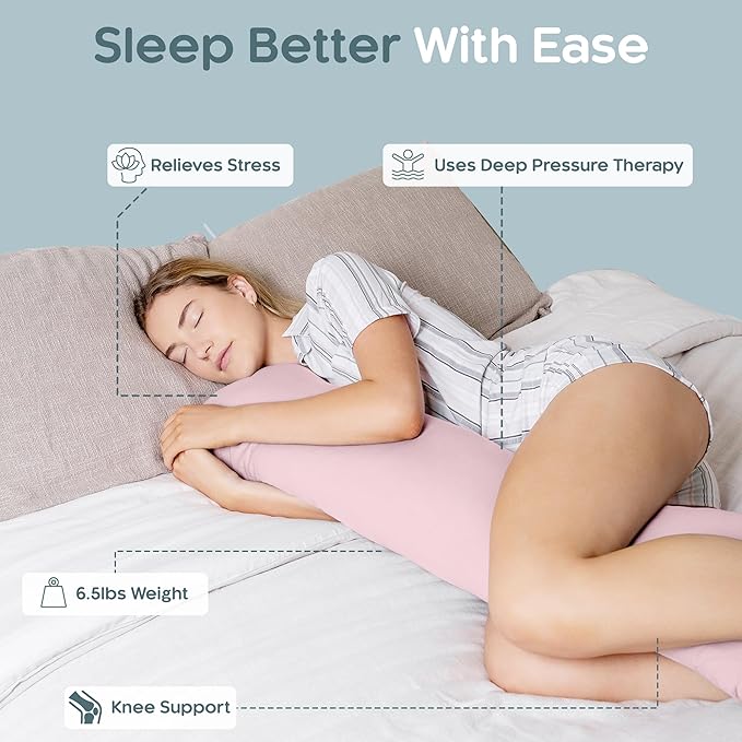 SleepCloud Weighted Body Pillow 6.5lbs - Weighted Pillow for Deeper Sleep (41” x 10”) - Cooling Body Pillows for Adults, Full Body Pillow for Adults, Side Sleeper Body Pillows with Cover (Blossom)