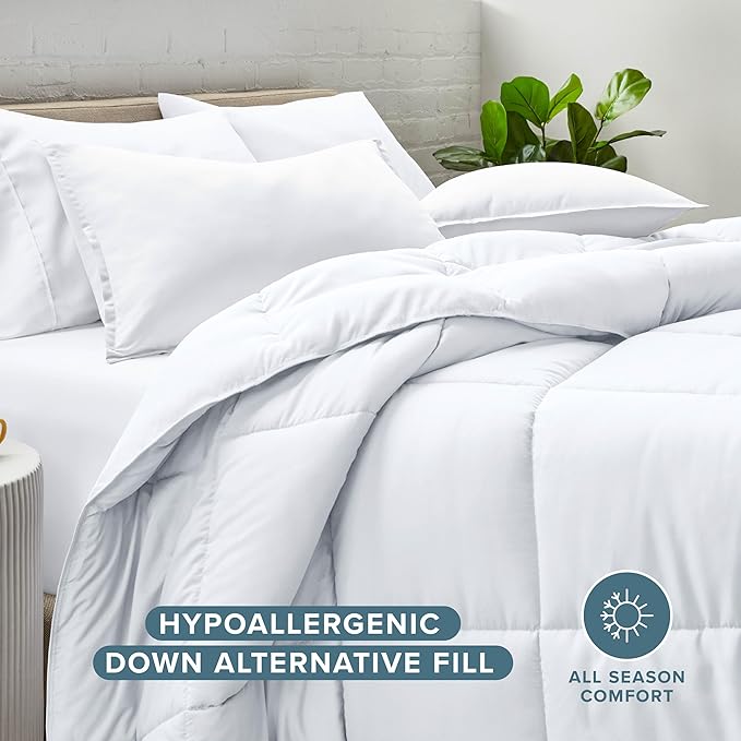 Bare Home Comforter Set - King/California King Size - Ultra-Soft - Goose Down Alternative - Premium 1800 Series - All Season Warmth (King/Cal King, White)