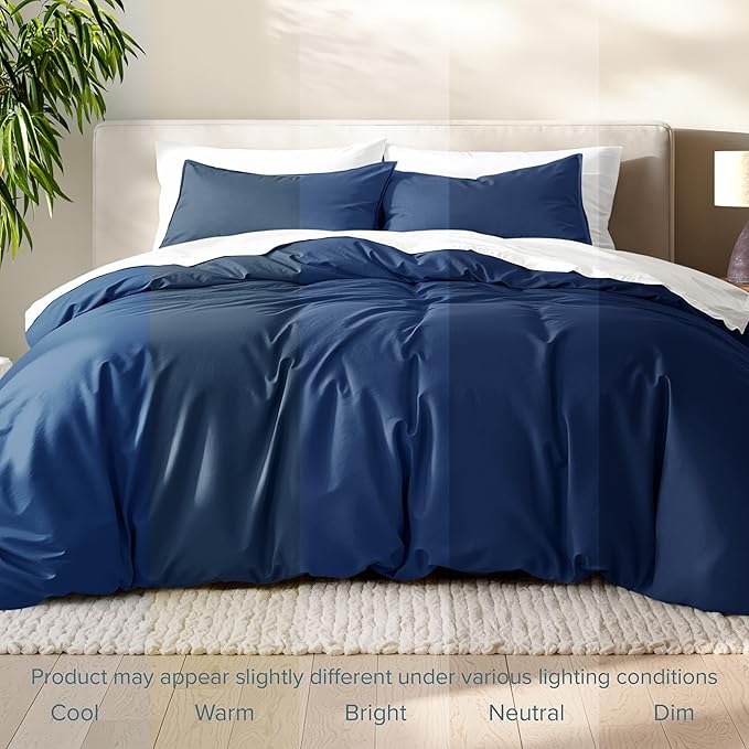 Bare Home Bedding Duvet Cover Oversized King Size - Premium 1800 Super Soft Collection - Lightweight, Duvet Cover - Soft Textured Bedding (Oversized King, Dark Blue)