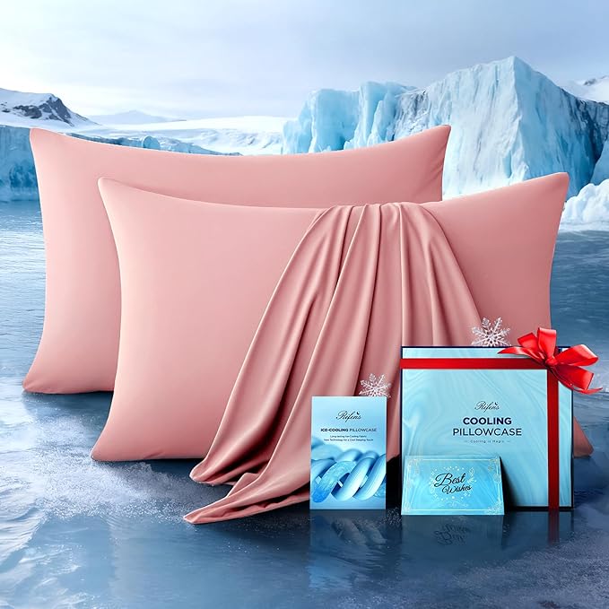 Ultra-Chill Cooling Pillowcase Set of 2 for Hot Sleepers, Softer Than Silk Pillow Cases for Protecting Hair & Skin, Breathable Bed Pillow Covers w/Zipper, Gifts for Women Men (Pink, King)