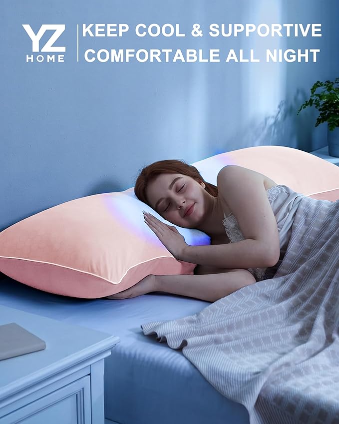 YZ HOME Cooling Body Pillow for Adults, Cold Touch Fabric, Blue Shredded Memory Foam, Support for Side Back Stomach Sleepers, Removable Washable Cover(Pink,20x54 inch)