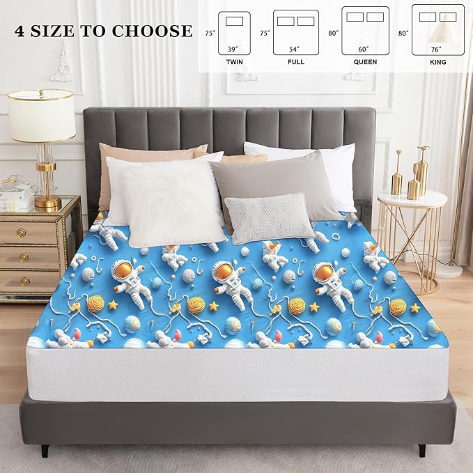 Sufdari King Mattress Protector,Waterproof Mattress Protector,Fitted Sheet Style Mattress Cover with 18" Deep Pocket,Washable and Comfortable-Spaceman,King