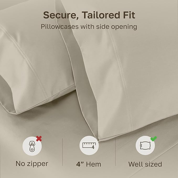 California Design Den 100% Cotton King Pillow Cases Set of 2, 800 Thread Count, Soft Pillow Cases Sateen, Fits King Size Pillows (Beige)
