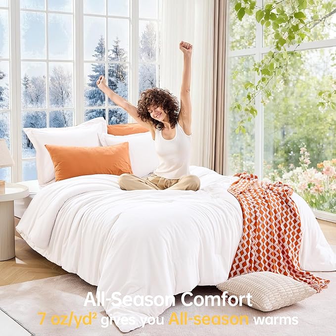 MUXHOMO Full Comforter Sets, All Season Ultra Soft Down Alternative Bedding - 3 Piece Lightweight Bed Set Includes 1 Comforter (82"x86") and 2 Pillow Shams (20"x26"), Wihte