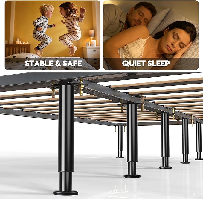 4Pcs Adjustable Height Bed Support Legs, 6-9 Inch Metal Under Bed Frame Support Legs, Extra Sturdy Bed Legs Replacement Parts with Rubber Non-Slip Base for King Queen Frame Wooden Center Slat