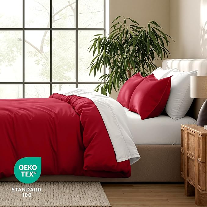 Bare Home Duvet Cover - Oversized King Size Bedding Set - Premium 1800 Super Soft Collection - Lightweight, Cooling - Soft Breathable Duvet Cover (Oversized King, Red)
