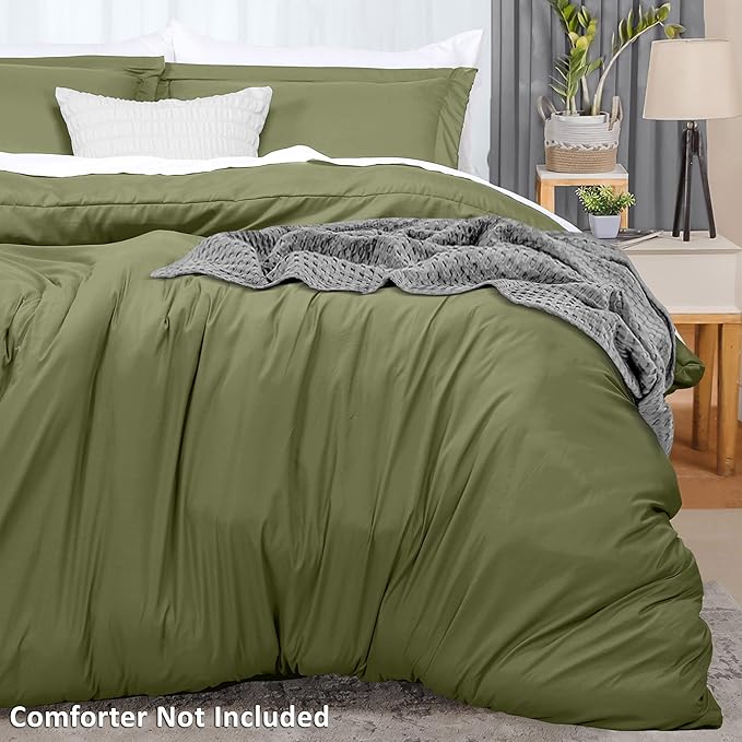 Utopia Bedding Duvet Cover Queen Size - 3 Piece with Zipper Closure - 1 Comforter Cover 90X90 Inches & 2 Pillow Shams 20X26 Inches (Olive) Comforter Not Included