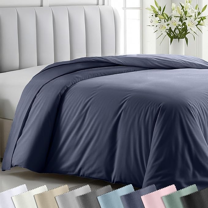 California Design Den 100% Cotton Duvet Cover Queen/Full Only - Winner Good Housekeeping Best Bedding Awards 2025, Premium 400 Thread Count Sateen, Button Closure & Corner Ties - Indigo Dusty Blue