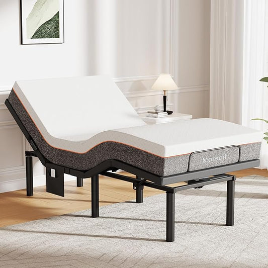Marsail MS01 Full Adjustable Bed Frame + 10-inch Gel Memory Foam Mattress, Adjustable Bed Base with Under-Bed Nightlight, Wireless Remote Control Adjustable Bed with 4 Height Options, Full