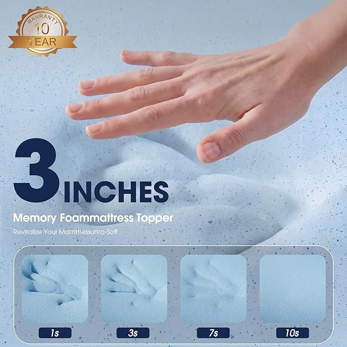 VALUXE 3 Inch Gel Memory Foam Mattress Topper Twin Size High Density Cooling Pad Pressure Relief Bed Topper (with Removable & Washable Bamboo Cover)