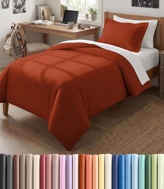 Duvet Cover Twin/Twin XL Size Set - Extra Soft Twin/Twin XL Duvet Cover 68" x 90" with 1 Pillow Sham - Hotel Luxury, Easy Care, Fade Free w/ Zipper Closures & Ties - Comfy & Breathable (Terracotta)