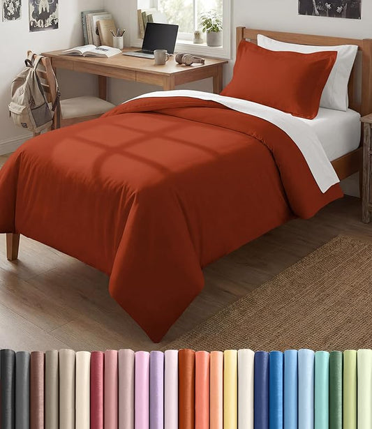 Duvet Cover Twin/Twin XL Size Set - Extra Soft Twin/Twin XL Duvet Cover 68" x 90" with 1 Pillow Sham - Hotel Luxury, Easy Care, Fade Free w/ Zipper Closures & Ties - Comfy & Breathable (Terracotta)