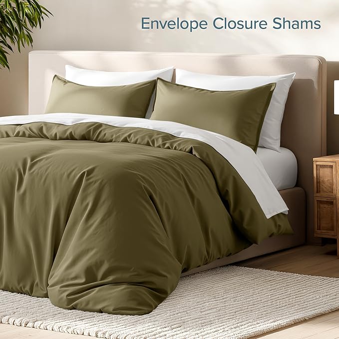 Bare Home Bedding Duvet Cover Queen Size - Premium 1800 Super Soft Collection - Lightweight, Cooling - Soft Breathable Bedding Duvet Cover (Queen, Olive)