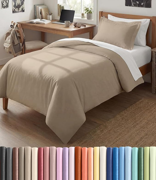 Duvet Cover Twin/Twin XL Size Set - Extra Soft Twin/Twin XL Duvet Cover 68" x 90" with 1 Pillow Sham - Hotel Luxury, Easy Care, Fade Free w/ Zipper Closures & Ties - Comfy, Cozy & Breathable (Wheat)