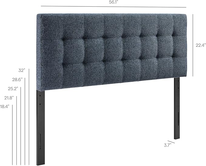 Modway Lily Full Size Headboard with Biscuit Tufting in Navy - Fabric Upholstery with Padded Design and 5 Height-Adjustable Mounts