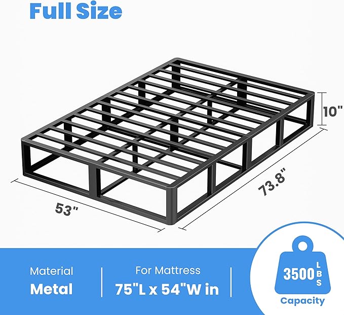 ROIL 10 Inch Full Size Box Spring, Heavy Duty Metal Box Spring Mattress Foundation with Fabric Cover, 3500lbs Max Weight Capacity, Easy Assembly, Noise Free, Non-Slip
