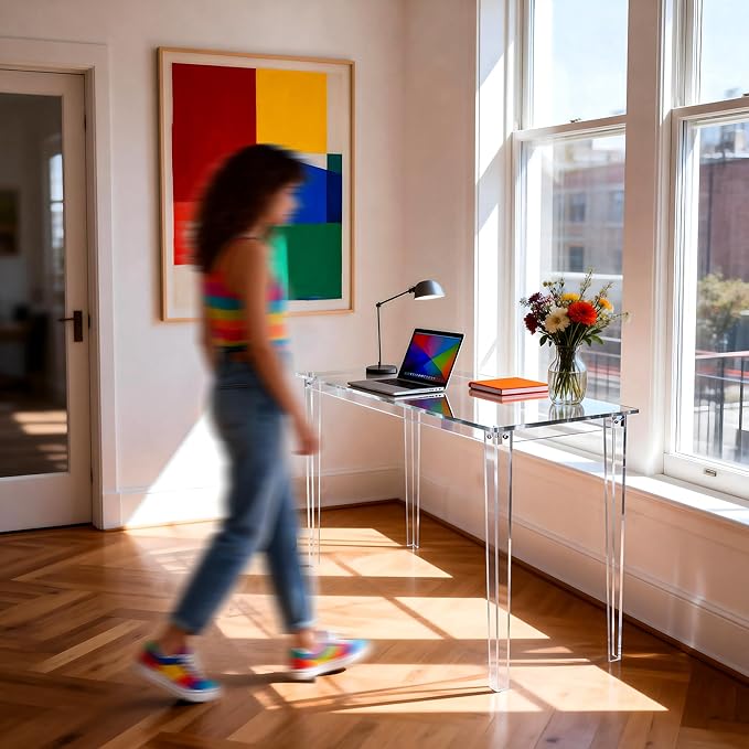 Acrylic Desk, Clear Modern Writing Table for Home Office (Clear, Large)