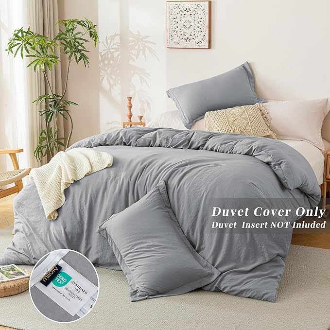MILDLY Super Soft Duvet Cover 2pcs - 100% Washed Microfiber Light Grey Twin/Twin XL Comforter Cover Set with Zipper Closure & Corner Ties (No Comforter)