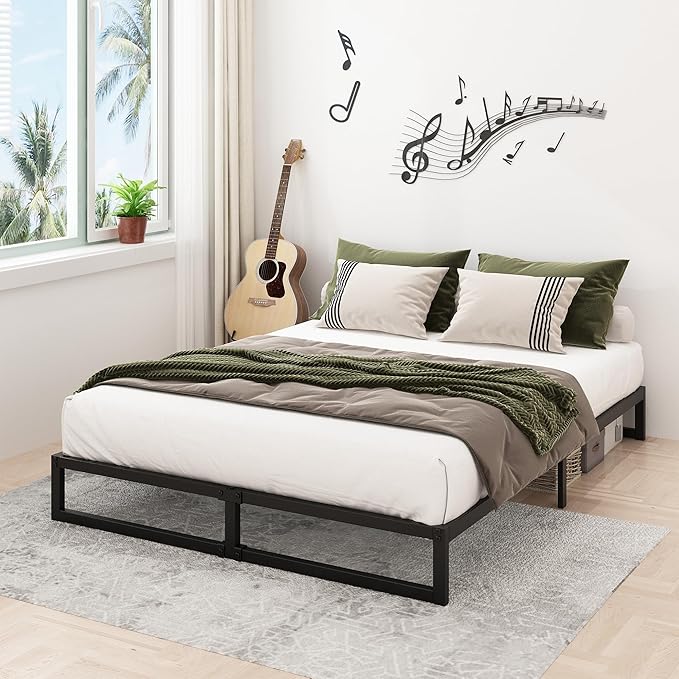 Lutown-Teen 9 Inch California King Bed Frames No Box Spring Needed Heavy Duty Metal Cal King Platform for Mattress Foundation, Noise Free, Easy Assembly, Black