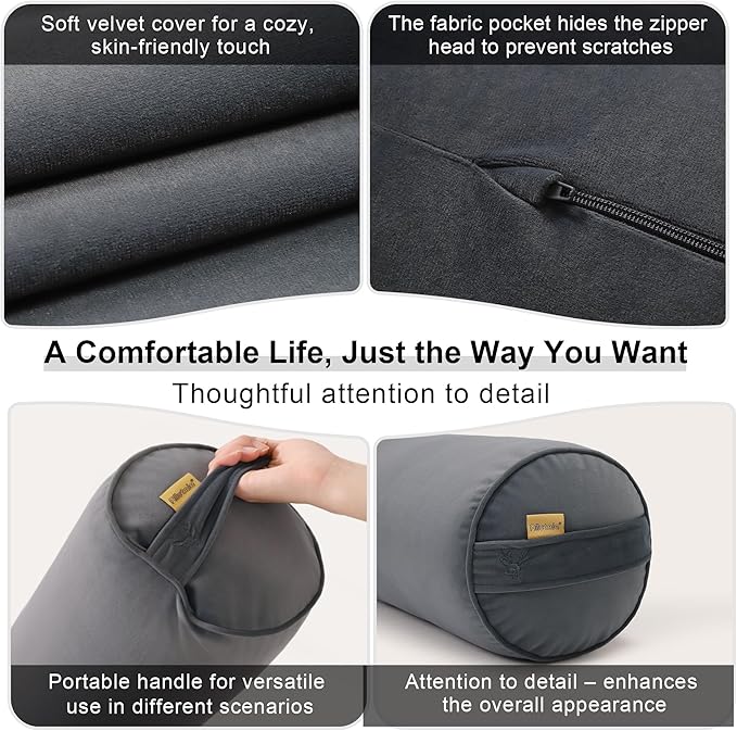 Body Pillow for Adults,Long Round Pillow,Big Cylindrical Pillow,Large Full Bolster Pillows for Side Sleepers (Charcoal Gray, 39.37"*7.87")
