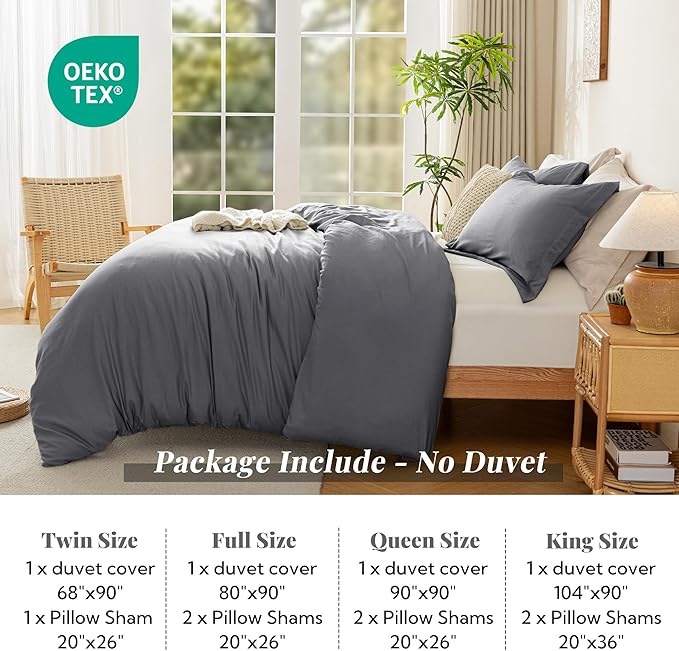 MILDLY Super Soft Duvet Cover - 100% Washed Microfiber Dark Grey Comforter Cover Set 3 Pieces with Zipper Closure & Corner Ties (No Comforter)