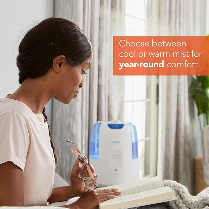 Vicks Dual Comfort Cool + Warm Mist Humidifier for Bedrooms With Fusion Technology, Compatible with Vicks VapoPads and VapoSteam, White
