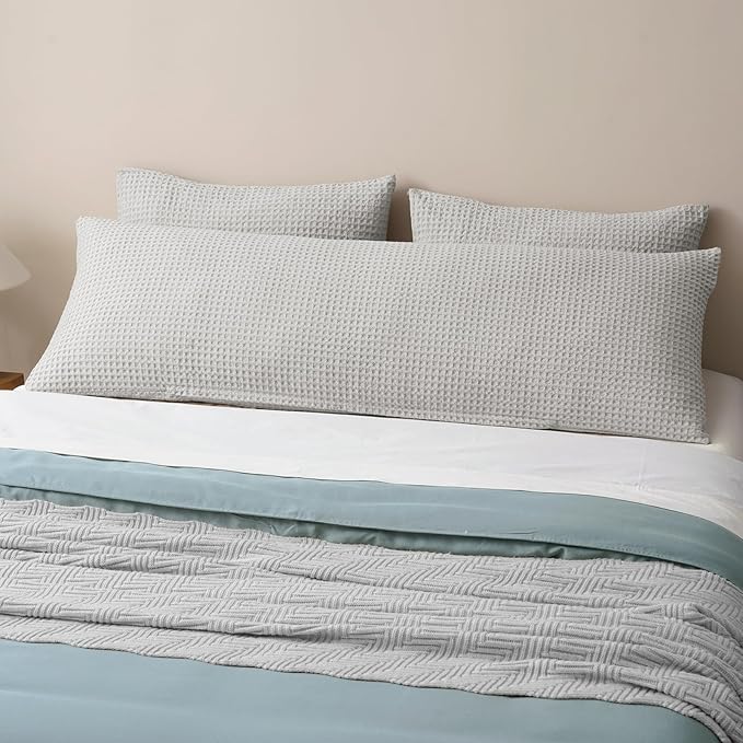 PHF Ultra Soft Waffle Weave Body Pillowcase with Zipper, No Insert, 1Pack 20" x 54" Pillow Sham, Breathable & Skin-Friendly Body Pillow case, Stylish Decorative Bed Pillow Cover, Light Grey
